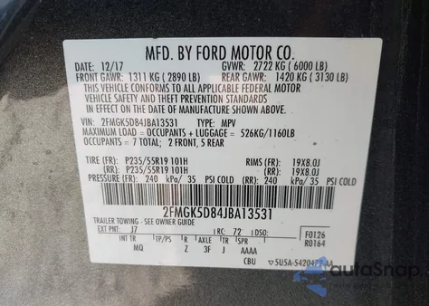 2018 Ford Flex Limited из США, поврежденный, VIN 2FMGK5D84JBA13531